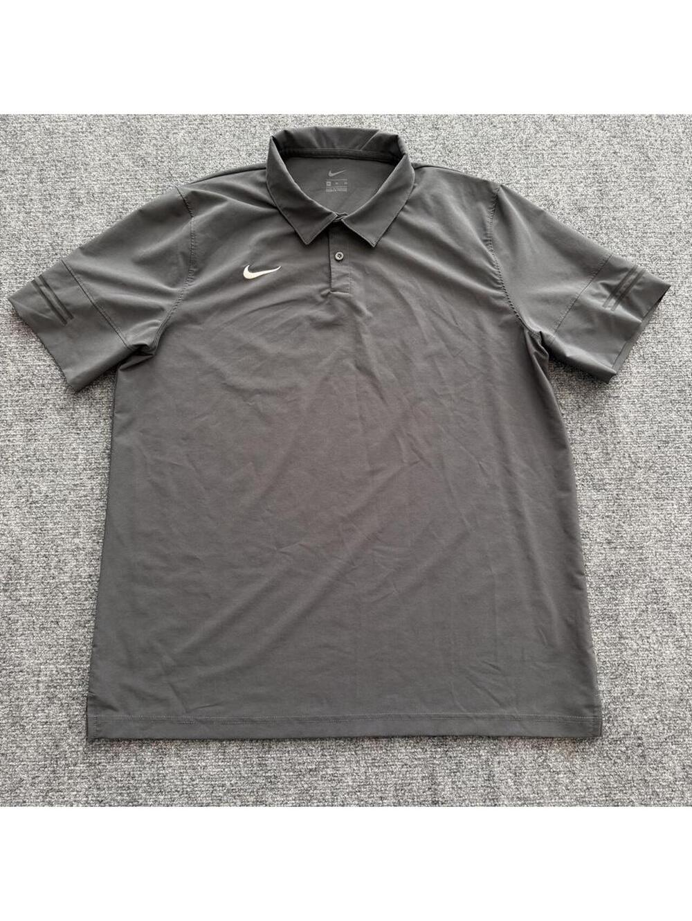 Nike stretch athletic Polo shirt with striped shoulder detail. Charcoal gray XL